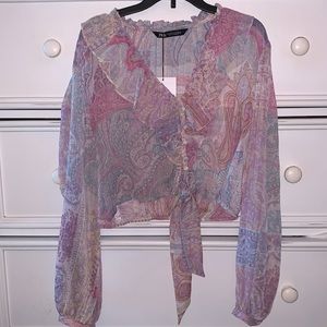 NWT Zara paisley pattern tied crop top